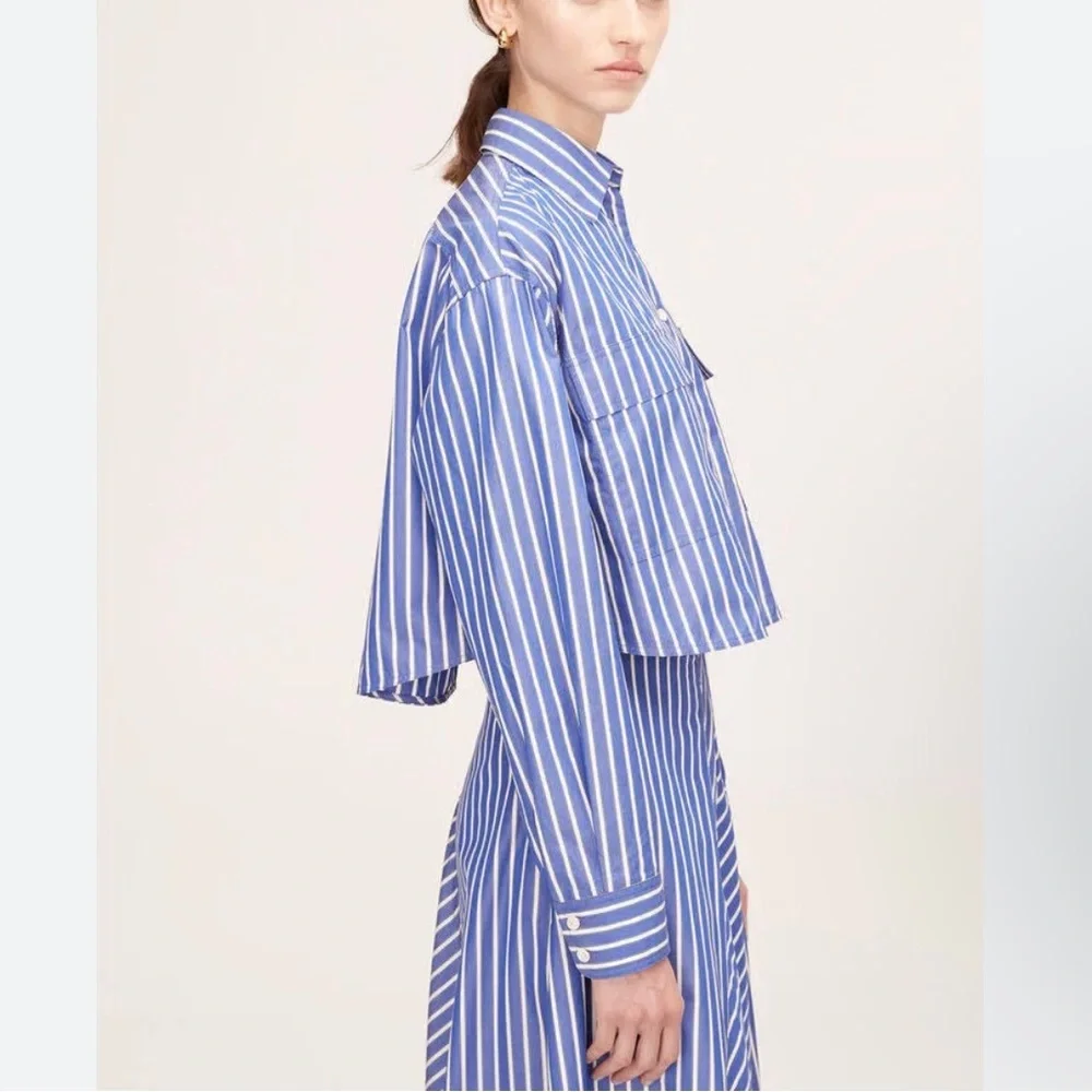 REBECCA TAYLOR Marseille Stripe Cropped Blouse - Picture 2 of 11